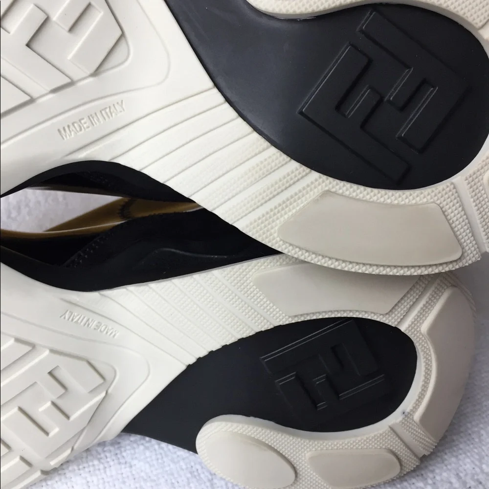 Fendi Ffluid Mid Top Glossy Sneakers Black Womens 9 US 39 EU New In Box Auth - Picture 9 of 13